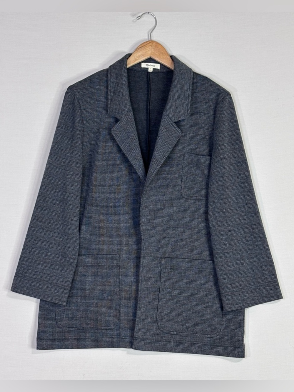 Madewell Plaid Blazer Jacket Gray Blue Tailored Career Layer Size M